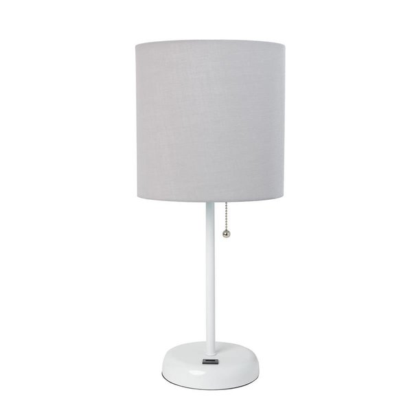 Diamond Sparkle White Stick & Fabric Shade Lamp with USB charging port, Gray DI2519837